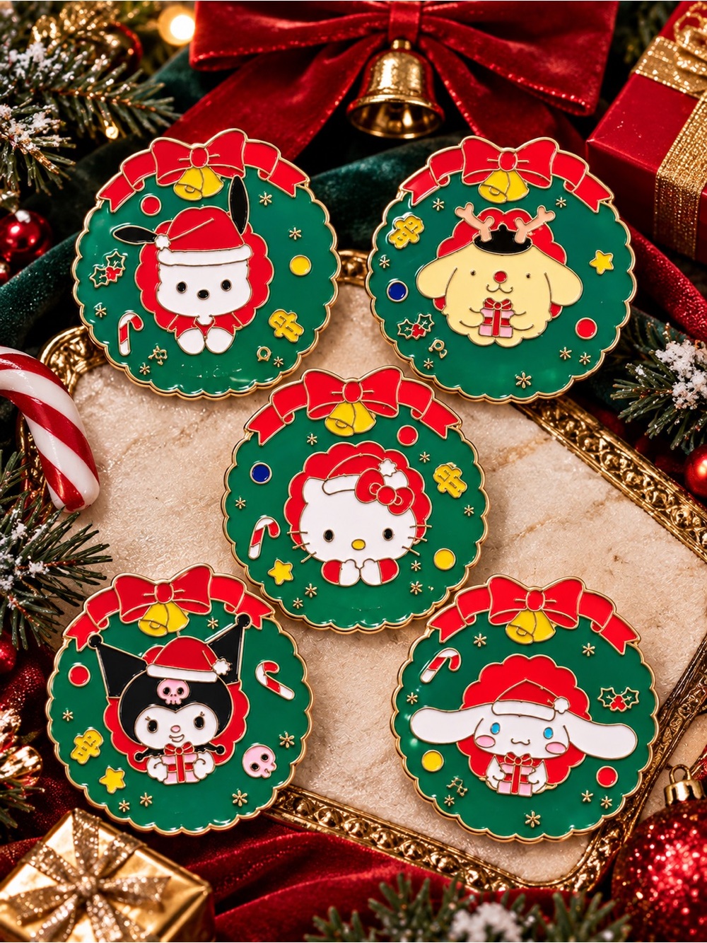 Hello Kitty & Friends Christmas Wreath Enamel Pin Set of 5 Holiday